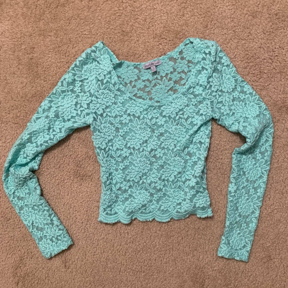 Mint long sleeve lace crop top